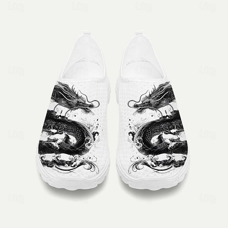 Men's Sneakers Loafers & Slip-Ons Print Shoes Light Soles Flyknit Shoes Walking Sporty Casual Outdoor Daily Vacation Mesh Breathable Comfortable Loafer White Army Green Blue3