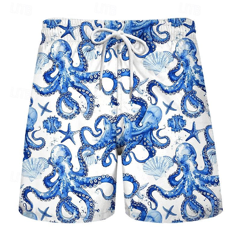 Men's Octopus Marine Life Swimming Trunks Board Shorts Swim Shorts Mid Waist Vacation Hawaiian Holiday Vacation Holiday Beach Drawstring with Mesh lining Elastic Waist Designer Clothing Apparel
