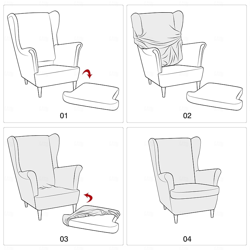 Stretch Wingback Chair Cover Wing Chair Slipcovers With Seat Cushion Cover,Spandex Jacquard Wingback Armchair Covers3