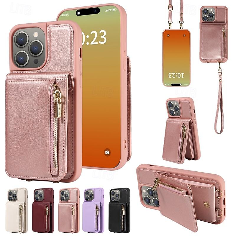 Phone Case For iPhone 17 Pro Max 17 Air 16 15 14 Pro Max Plus 13 12 11 Pro Max Wallet Case Zipper with Lanyard with Wrist Strap Retro TPU PU Leather
