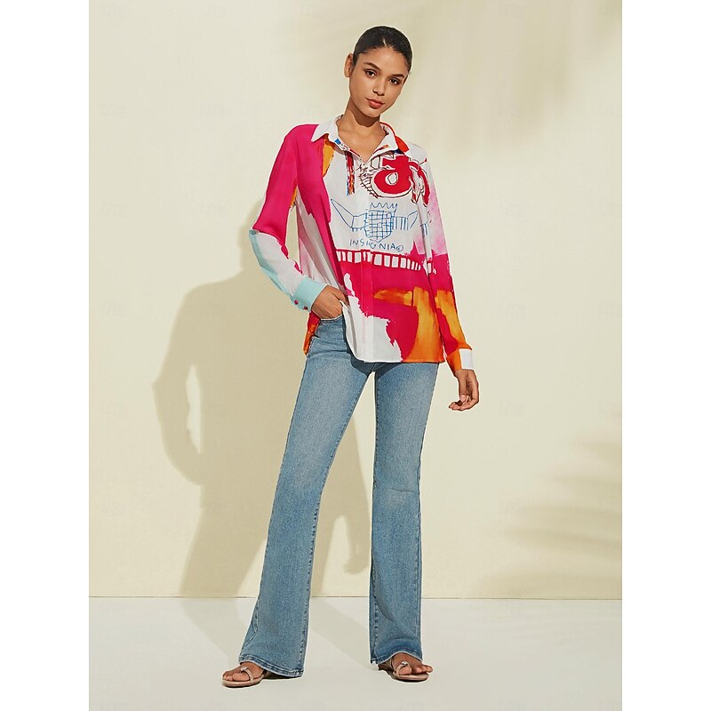 Graphic Print Long Sleeve Blouse4