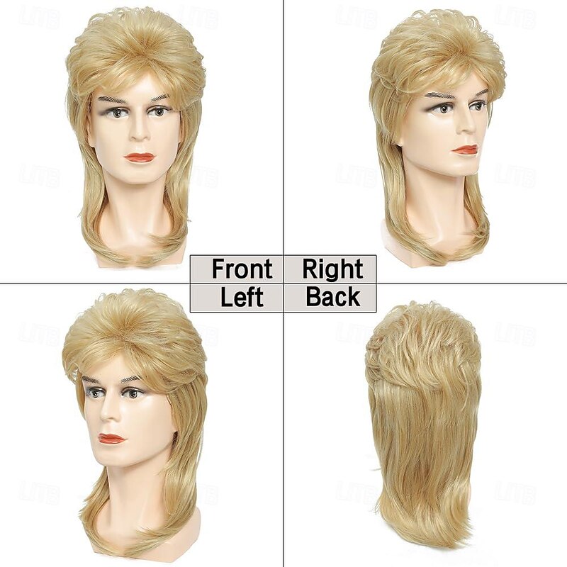 Mullet Wigs for Men 80s Costumes Fancy Party Accessory Cosplay Wig Light Blonde3
