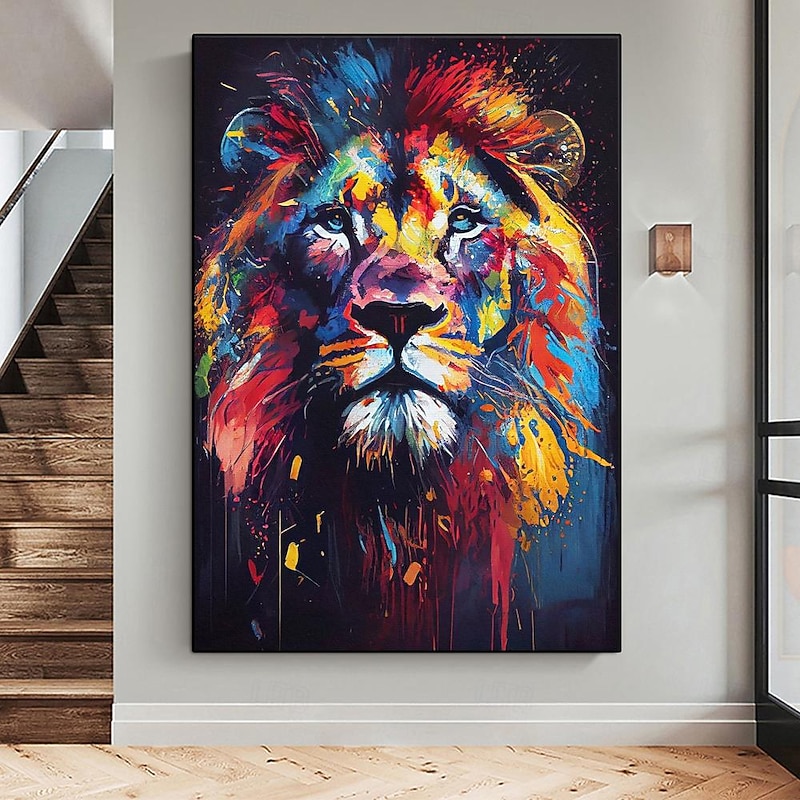 Large Lion Oil Painting on Canvas hand painted tiger Abstract Animal Canvas painting Wall Art Modern Impressionist Lion Artwork picture for Living Room bedroom wall home decor