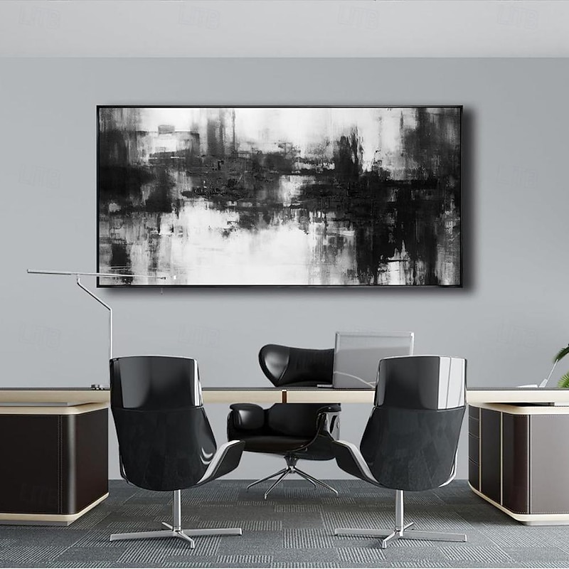 Handmade Oil Painting Canvas Wall Art Decoration Black and White Modern Simple Hand-Painted Abstract Decorative Picture for Home Living Room Decor Rolled Frameless Unstretched Painting2