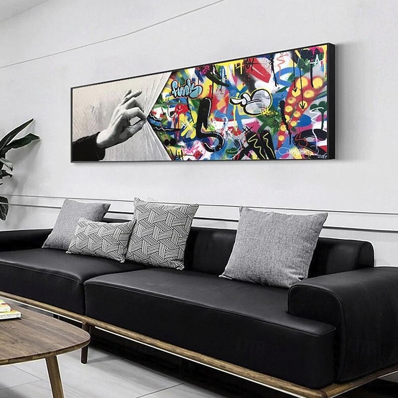 Handmade Hand Painted Wall Art Behind the Curtain Kid graffiti art Banksy Wall Art Urban Style Canvas Decor Rolled Canvas No Frame Unstretched3
