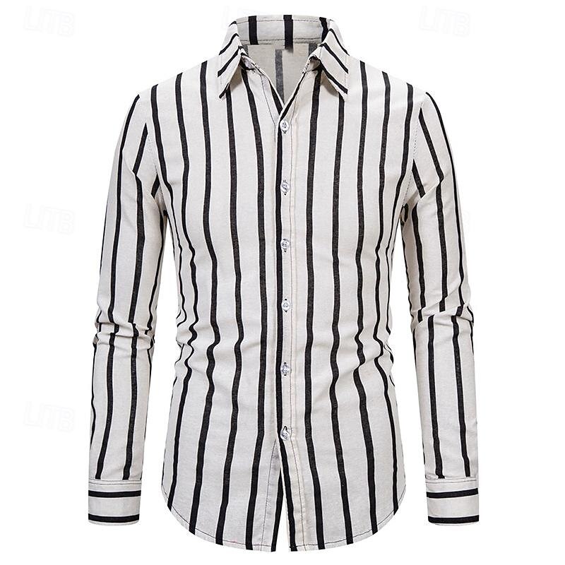 Men's Shirt Summer Shirt Casual Shirt Beach Shirt Button Up Shirt Striped Shirts Black White Long Sleeve Striped Turndown Vacation Holiday Button-Down Clothing Apparel Polyester Fashion Casual3