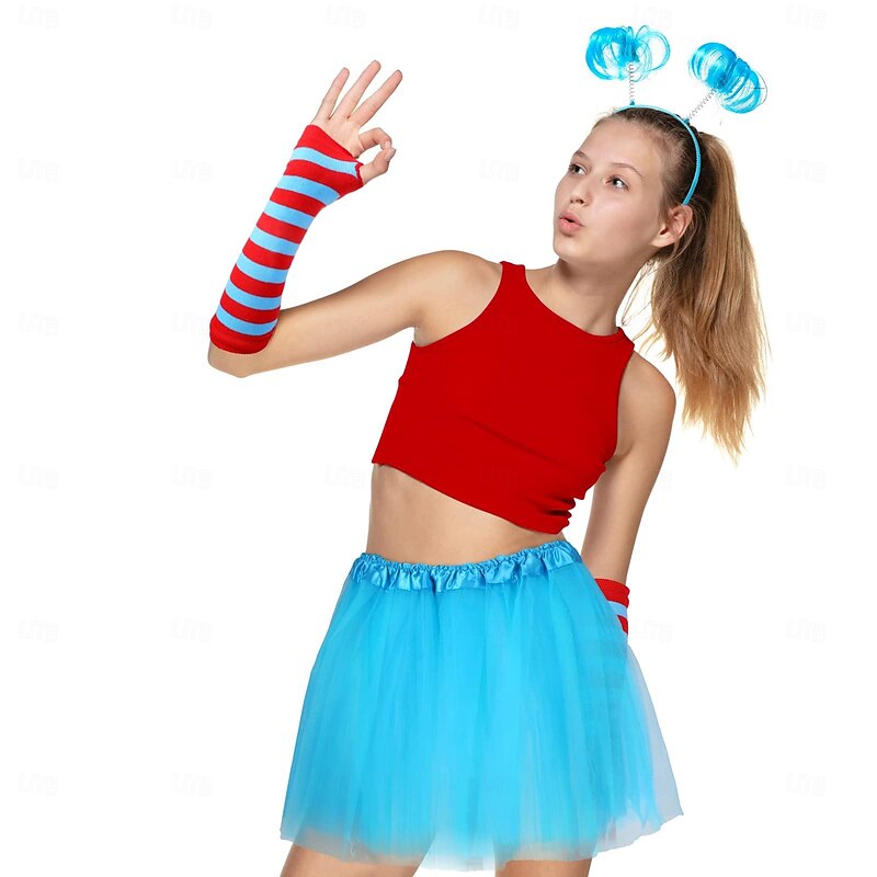 The Cat in the Hat Cosplay Thing One Thing Two Cosplay Costume Gloves Socks / Long Stockings Movie Cosplay for Women's Girls' Kid's Adults' Carnival Children's Day Masquerade2