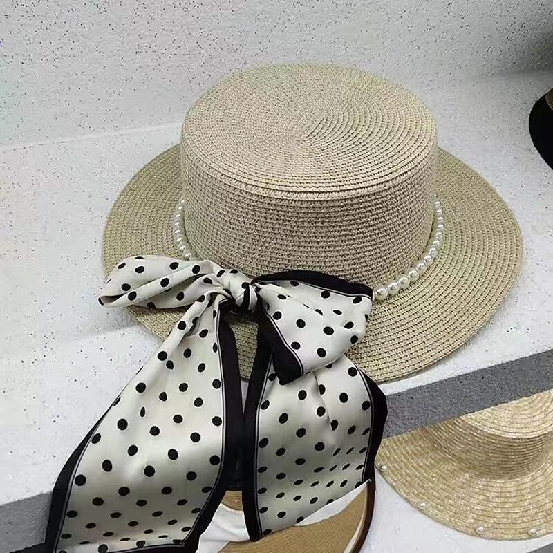 Retro Vintage 1950s Rockabilly Straw Sun Hat Polka Dots Polka dots Fancy Dress Women's Masquerade Vacation Casual Daily Beach Adults Hat4