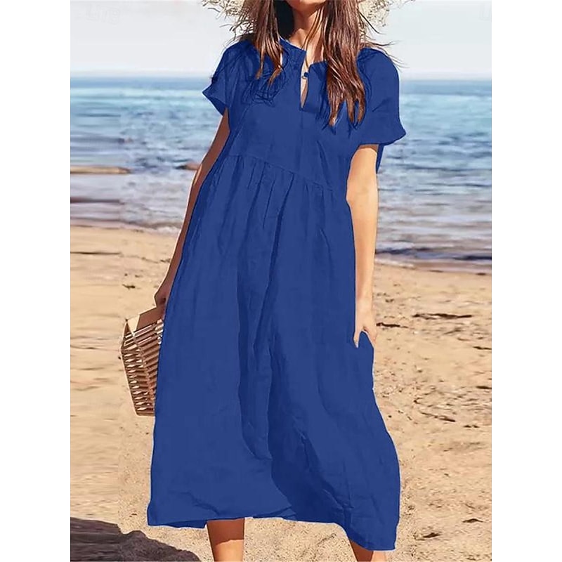 Women's Black Wine Navy Blue Summer Spring Maxi Dress Cotton Linen Dresses Casual Dress Cotton Summer Dress Basic Modern Daily Weekend Loose Fit Plain Crew Neck4