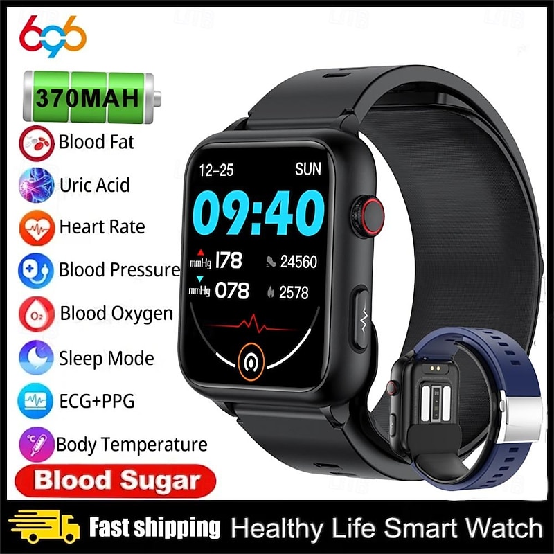 696 TK63 Smart Watch 1.91 inch Smartwatch Fitness Running Watch Bluetooth ECG+PPG Temperature Monitoring Pedometer Compatible with Android iOS Men Hands-Free Calls Message Reminder Custom Watch Face