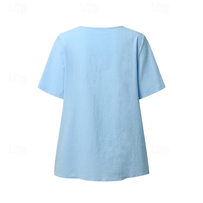 Women's 100% Cotton Shirt Blouse Floral Daily Vintage Casual Linen Like Short Sleeve Crew Neck White Summer Spring4