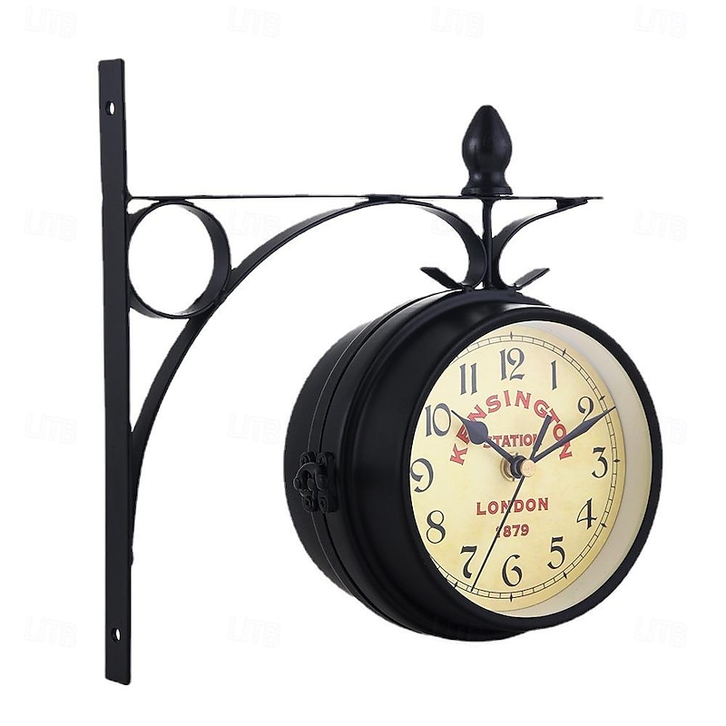 Retro Industrial Double Sided Wall Clock Vintage European Style Living Room Metal Frame Numeral Home Clock for a Living Room Lobby Porch or Corridor 21.8 cm2