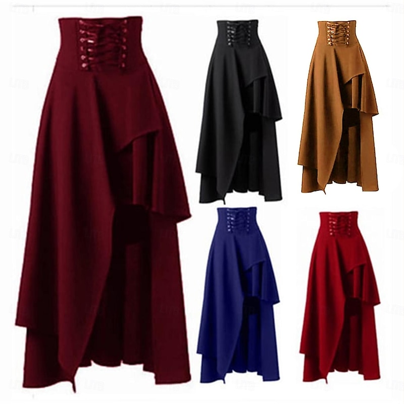 Retro Vintage Punk & Gothic Medieval Renaissance Steampunk Cosplay Costume Maxi Skirt Women's Girls' Costume Vintage Cosplay Carnival Casual Daily Skirt Masquerade