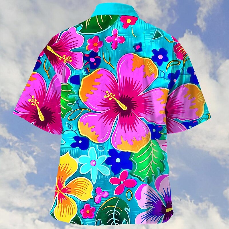 Men's Floral Print Tropical Flowers Shirt Summer Hawaiian Shirt Aloha Shirt Shirt Cuban Collar Vacation Fashion Hawaiian Outdoor Street Casual Sky Blue Purple Dark Blue S M L2