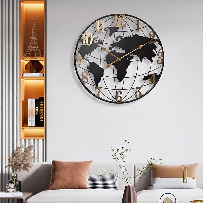 Large Wall Clock World Map Modern Mute Simple Round Iron Design Living Room Corridor Decoration Electronic Clock 60cm4