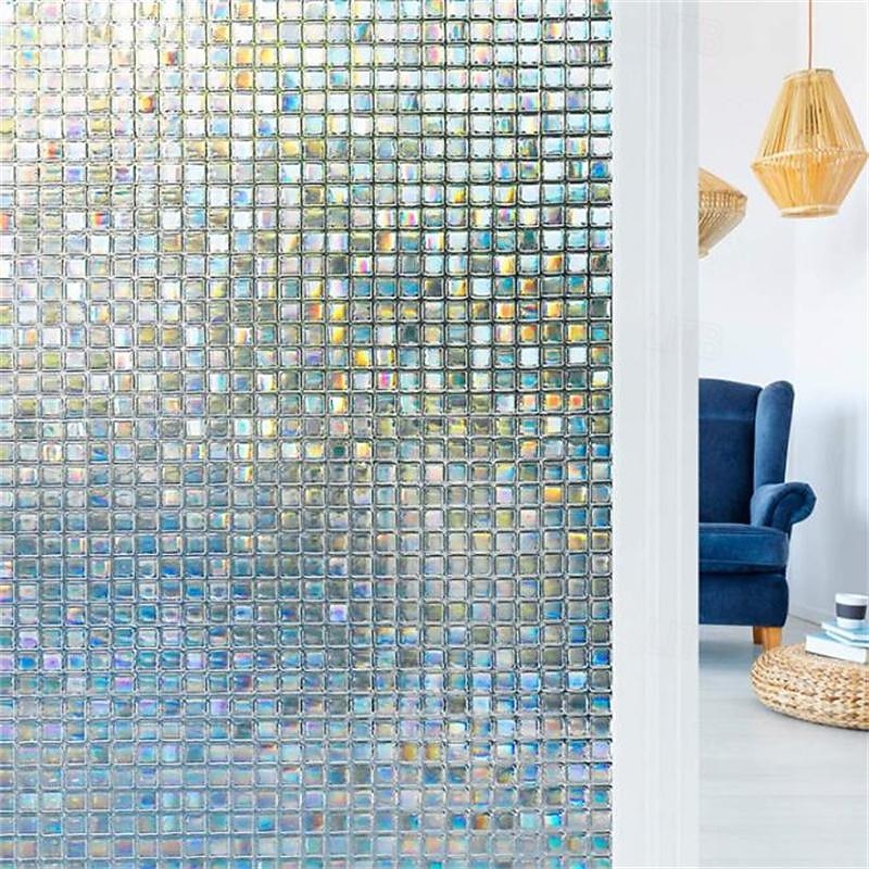 Glass Window Film 3D Adhesive Free Static Privacy Window Film Decorative Glass Mosaic Film Grid Privacy Glass Film 45*100CM2