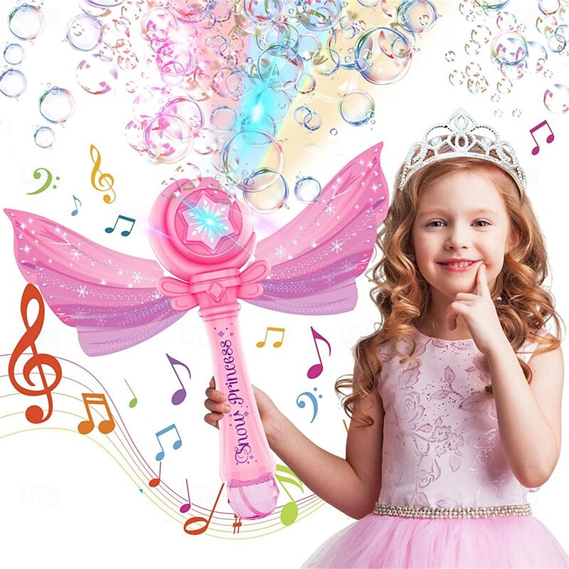 Electric Bubble Wand for Kids Girls Bubble Machine Blower Maker Wands with Light & Music Toddlers Outdoor Party Toys Birthday Gift