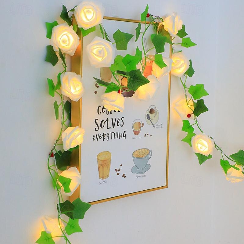 LED Rose Flower Rattan String Lights Valentines 1.5M10LED/3M20 Leaf Atmosphere String Lights For Home Bedroom Party Holiday Wedding Patio Yard Decoration Gift3