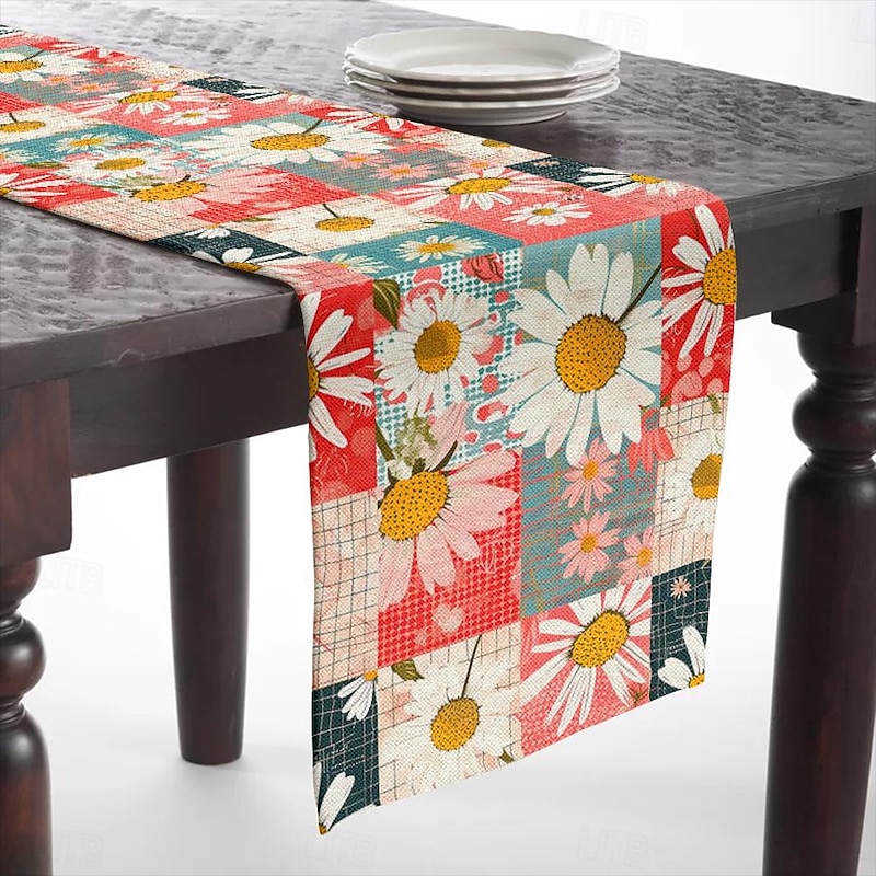 Floral Print Country Style Table Runner, Kitchen Dining Table Decor, Print Decor Table Runners for Indoor Outdoor Home Farmhouse Holiday Wedding Birthday Party Decoration
