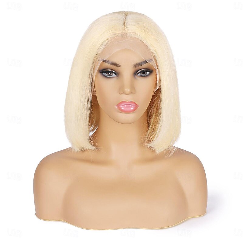 Remy Human Hair 613 Blonde Bob Wigs Straight Hair T Part Bob Lace Wigs 150% Density with Baby Hair3
