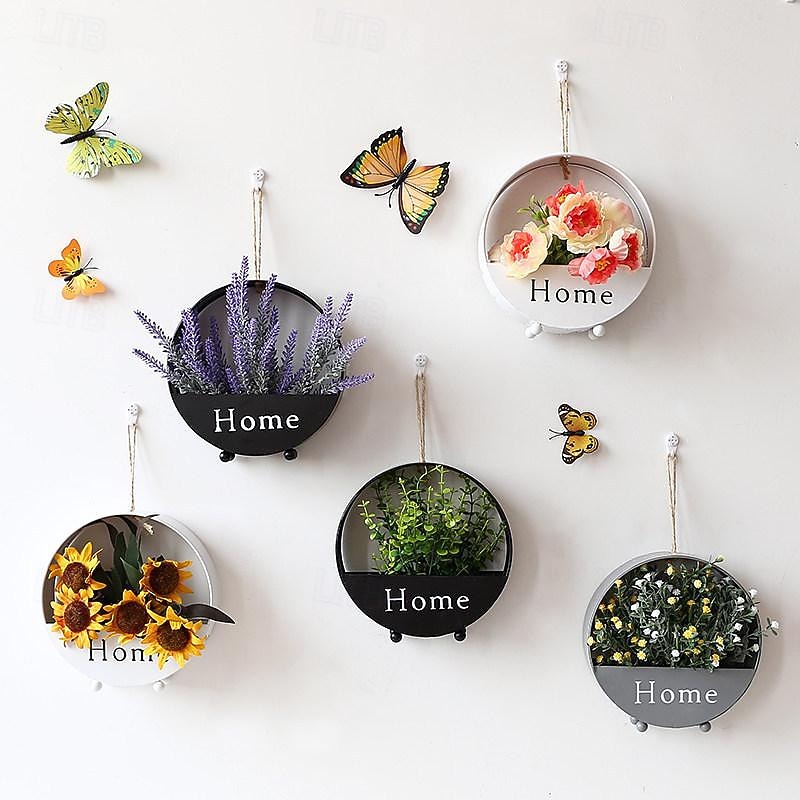 Wall Decoration European Creative Iron Art Round Wall Hanging Simple Hall Decoration Storage Flower Basket3