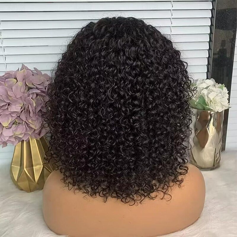 Curly bob Wig Human Hair With Bangs short curly Wig Human Hair None Lace Front bob Wigs Human Hair  bob Wigs Human Hair For Black Women Natural Color3