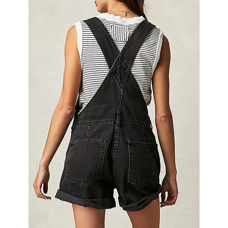 Women's Normal Jumpsuit Streetwear Solid Color Sleeveless Square Neck Pocket Street Daily Regular Fit Black White Red Summer3