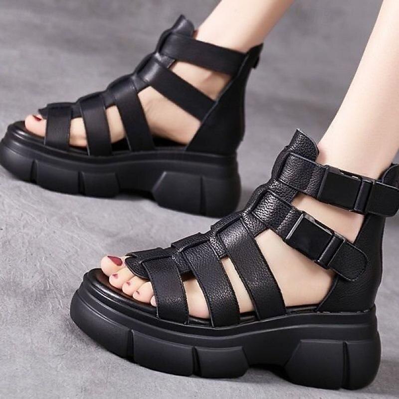Women's Brown Chunky Gladiator Sandals with Platform Sole and Multi-Strap Design, Edgy Summer Shoes for Street Style, Festivals, and Casual Outfits4