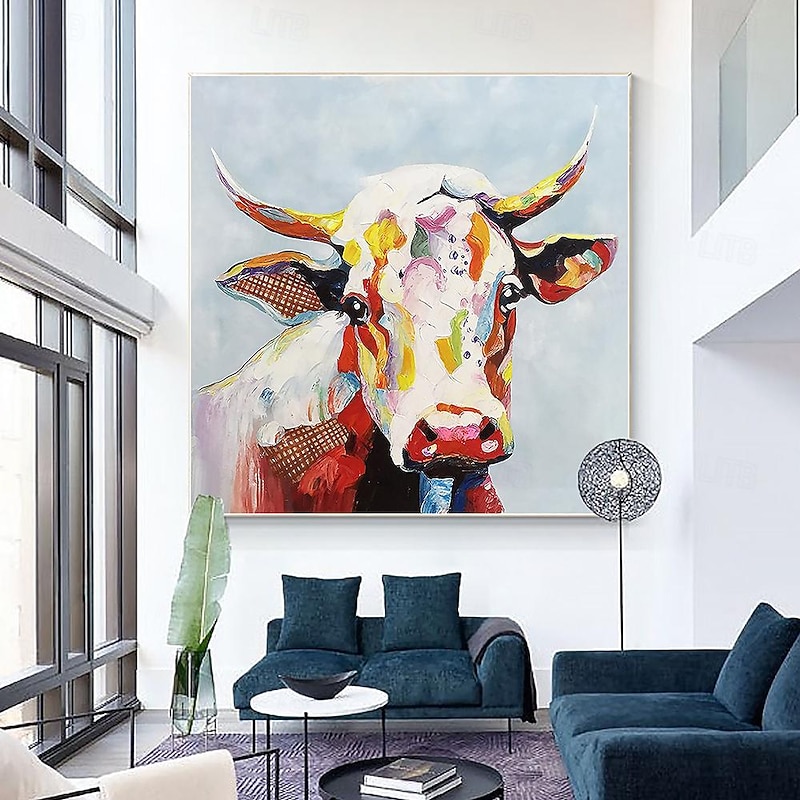 Abstract Cow Oil Painting hand painted Colorful Animal texture painting  Unique Artwork Vibrant Animal Canvas painting for Wall Art Farmhouse Decor Living Room living room home decor2