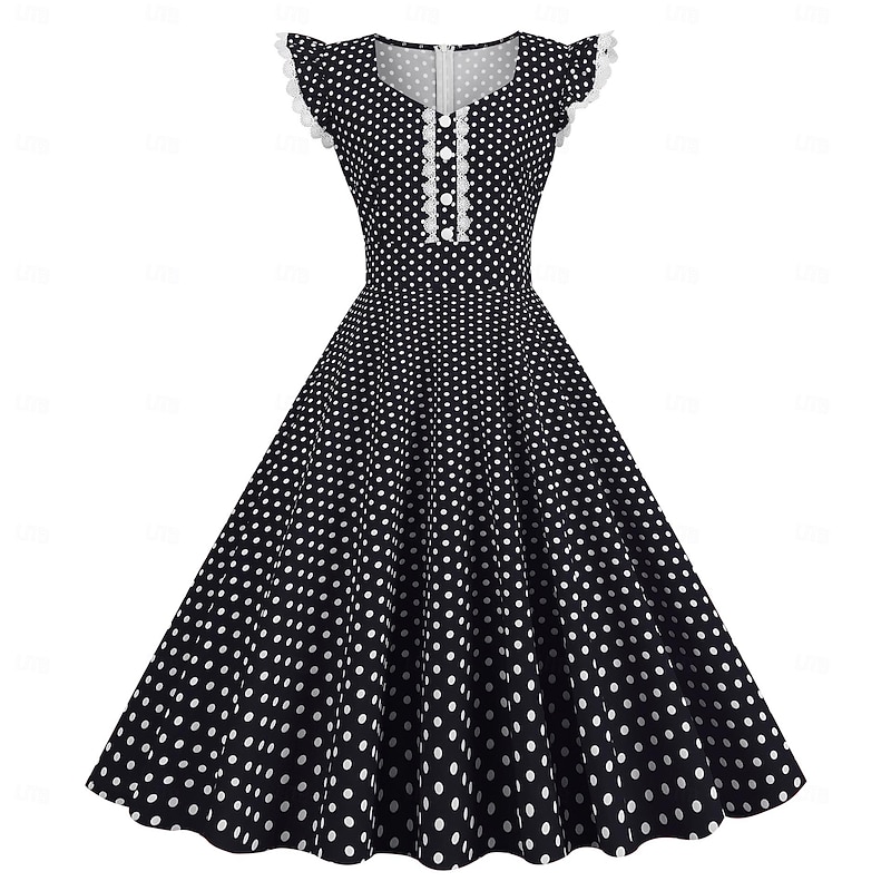 Retro Vintage 1950s Grease Outfits Rockabilly Dress Swing Dress Flare Dress Polka dots Fancy Dress Women's Halloween Masquerade Dailywear Adults Dress Homecoming Dresses4