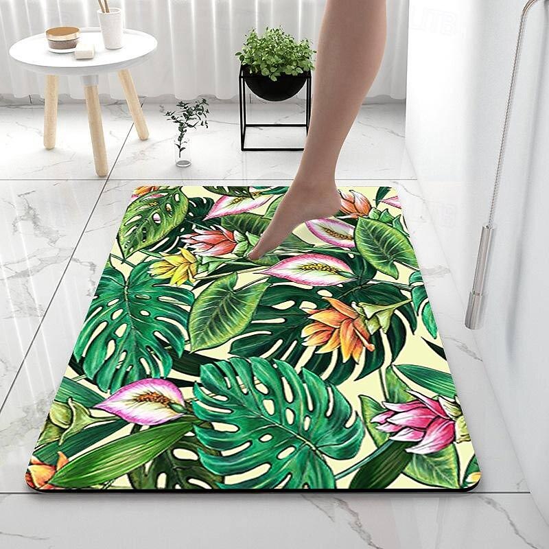 Nordic Green Leaf Bathroom Bath Mat Non-slip Creative Absorbent Bathroom Rug Diatomaceous Earth Non Slip4