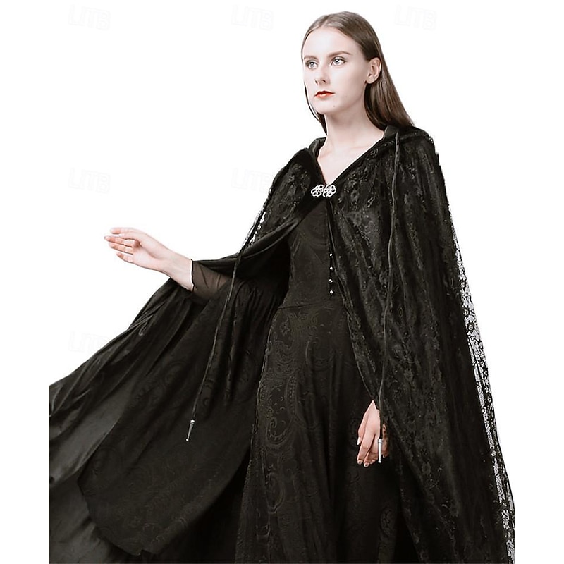 Medieval Renaissance Hooded Cloak Lady Viking Ranger Fancy Dress Women's Celtic Viking Fantasy Halloween Carnival Masquerade Performance Party LARP Adults' Cloak3