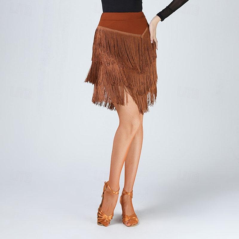 Latin Dance Ballroom Dance Skirts Tassel Pure Color Splicing Women's Performance Training High Spandex2