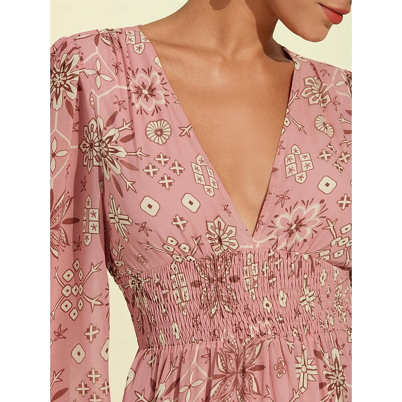 Chiffon Wedding Guest Elastic Waist Floral Maxi Dress3