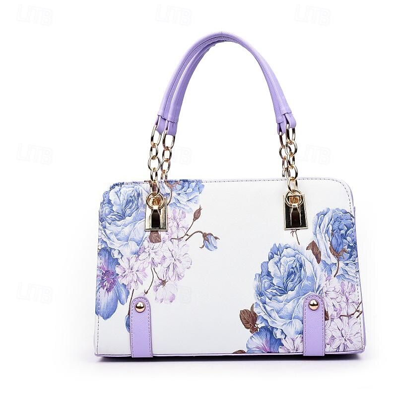 Women's Handbag PU Leather Office Daily Large Capacity Anti-Dust Geometric Flower Wine Black Red