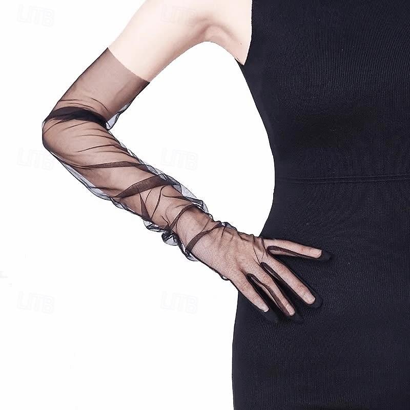 Women's Long Stretchy Mesh Tulle Sheer Gloves Costume Wedding Opera Halloween Party 1920's Dance Gloves2