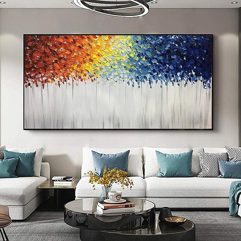 Large hand painted colorful abstract Oil Painting On Canvas Colorful Tree  Forest Autumn Painting for bedroom  Living Room decoration Art Hand-painted Heavy Textured Impasto Painting