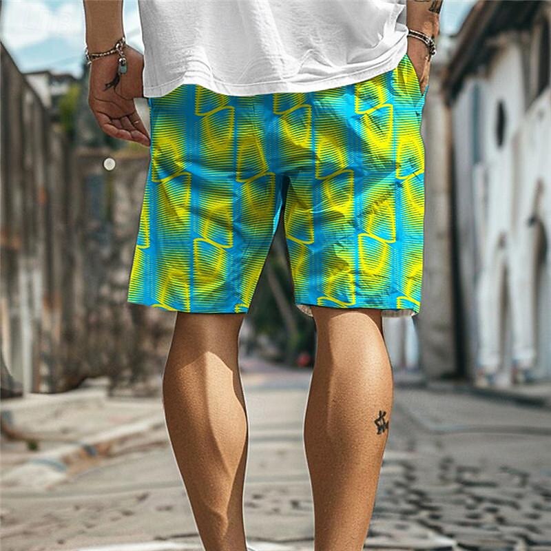 Men's Geometry Gradient Color Swim Trunks Swim Shorts Board Shorts Mid Waist Vacation Hawaiian Holiday Vacation Holiday Beach Drawstring with Mesh lining Elastic Waist Designer Clothing Apparel3