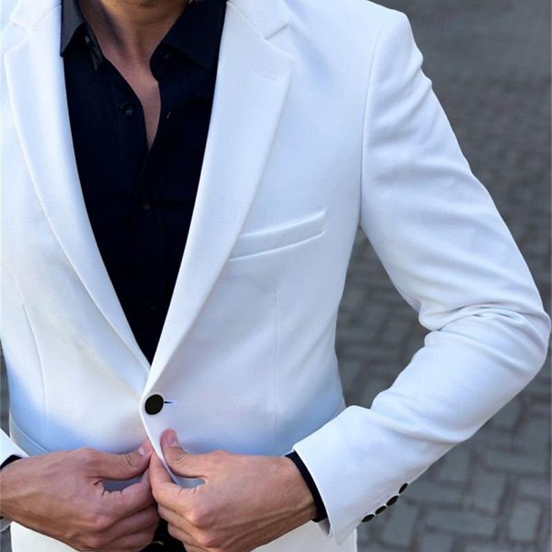 Men's Graduation Blazer Cocktail Attire Business Cocktail Party Wedding Party Fashion Casual Spring &  Fall Polyester Plain Pocket Buttons Casual / Daily Single Breasted Blazer White khaki2