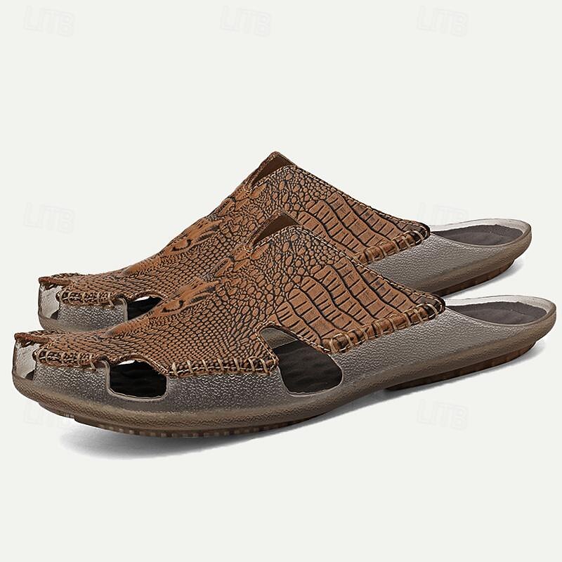 Men's Sandals Slippers Flat Sandals Leather Breathable Comfortable Slip Resistant Lace-up Wine Black Brown4