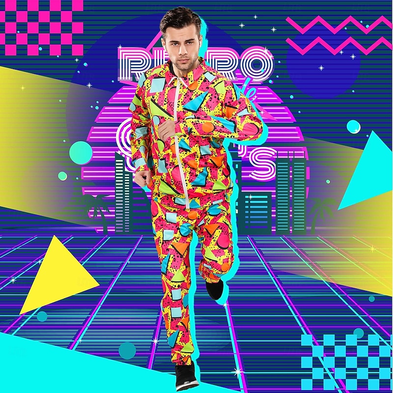 Retro Vintage 1980s Outfits Sportswear Tracksuit Disco Fancy Dress Men's Women's Masquerade Daily Wear Going out Pride Parade Adults Top Pants3