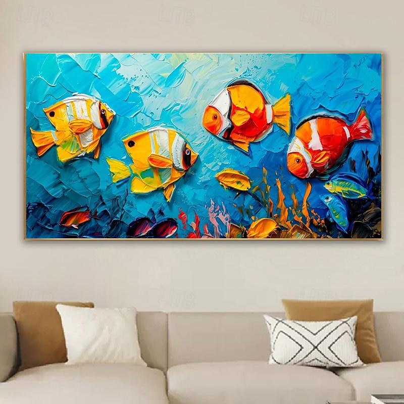 Large Original Fish Hand painted Oil Painting On Canvas Canvas Wall Art Abstract Blue Sea Painting Lively Animal  Wall Decor Home Decor3