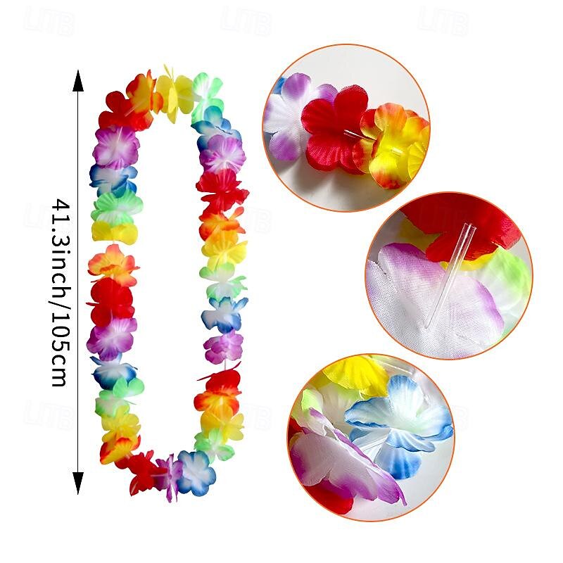 40PCS Classic Flower Ring Combination Set Beach Vacation Decoration Colorful Petal Necklace Festival Party Accessories2