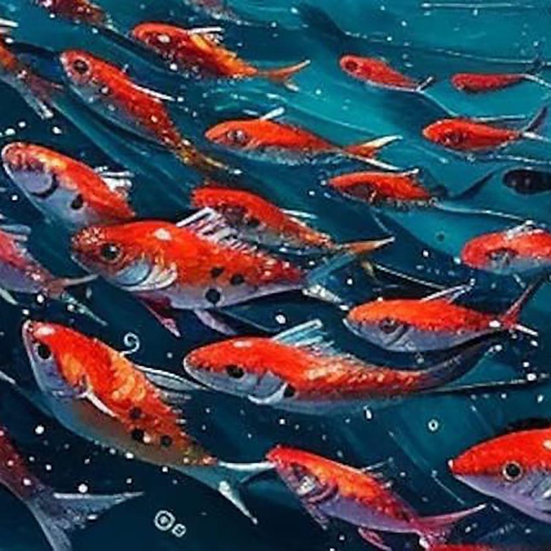 Handmade Oil Painting Canvas Wall Art Decoration Abstract Marine Fish Shoal of Fish for Home Decor Rolled Frameless Unstretched Painting3