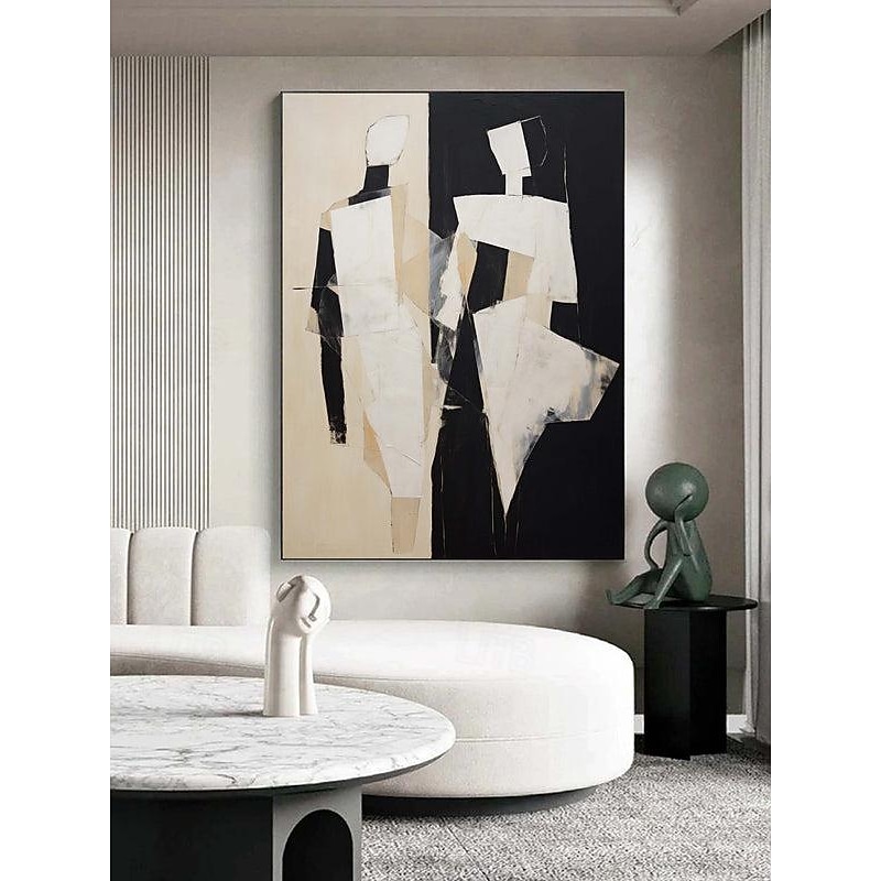 Black and Beige Abstract Art painting handmade Black and Beige Minimalistic hand painted Wall Art Abstract Figure Canvas painting Art Abstract People Oil Painting Modern Wall Art4