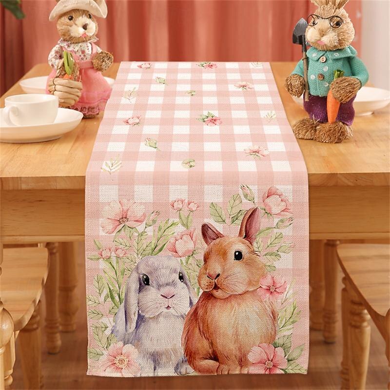 Easter Pattern Table Runner Holiday Table Runner Seasonal Farmhouse Burlap Table Cloth for Wedding Anniversary Home Kitchen Dinner Table Party Decor