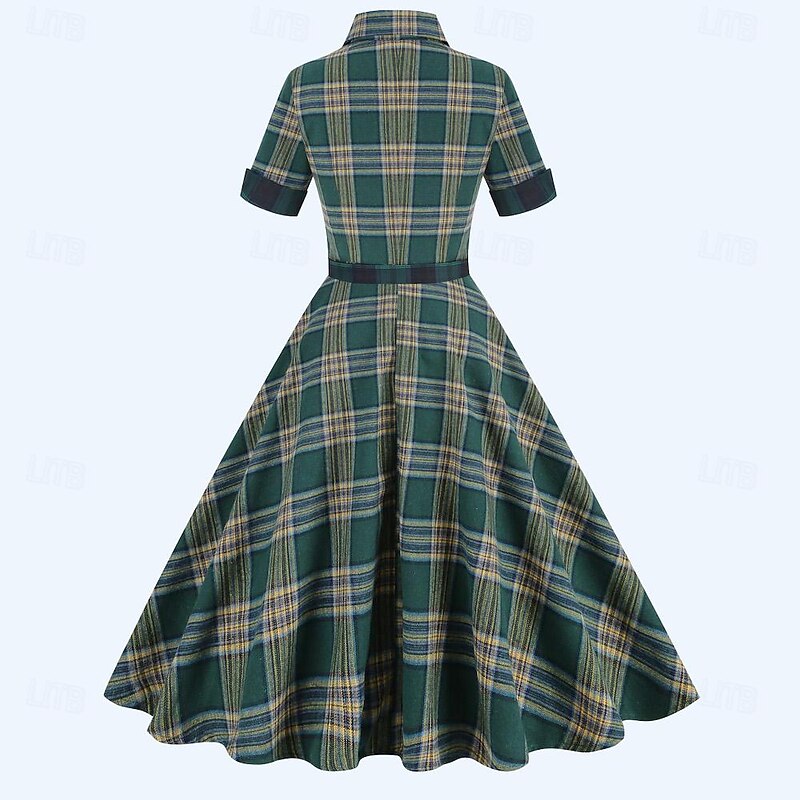 Retro Vintage 1950s Rockabilly Midi Dress Swing Dress Flare Dress Plaid Checkered Fancy Dress Women's Masquerade Masquerade Date Bachelorette Party Adults' Dress Homecoming Dresses Spring & Summer4