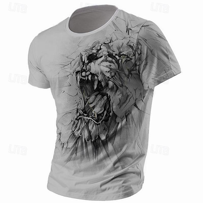 Men's Graphic Lion T Shirt Short Sleeve T shirt 3D Print Crew Neck Shirt Retro Vintage Casual Street Style Sports Outdoor Holiday Going out White Khaki Gray Spring & Summer Clothing Apparel S M L XL4