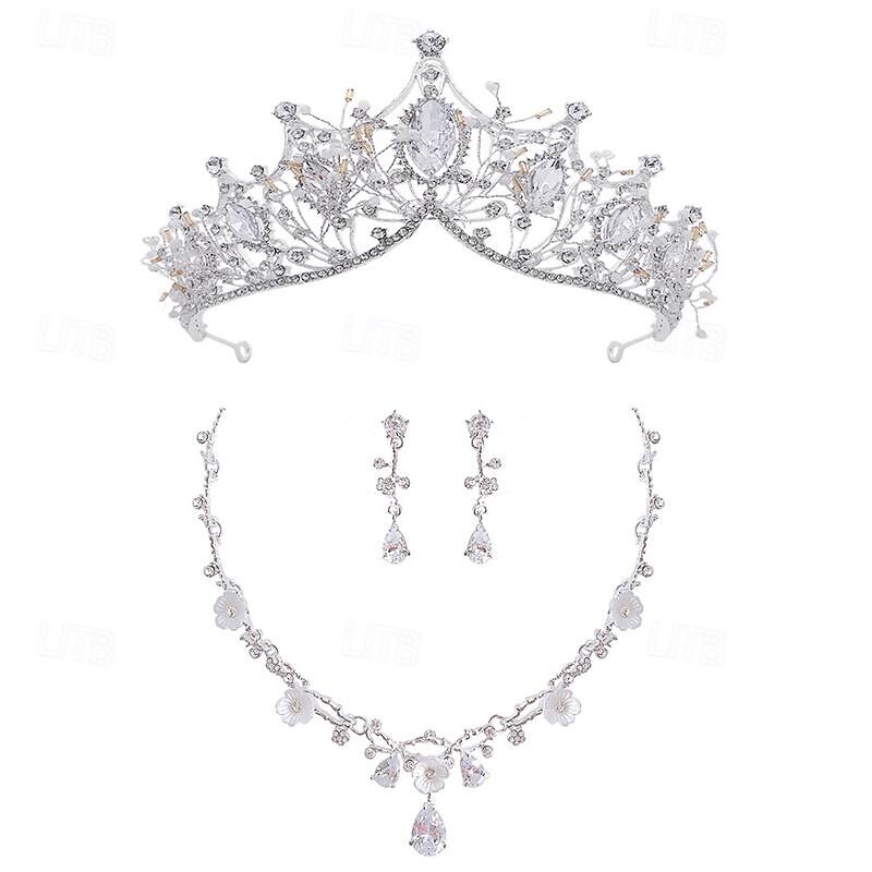Children's Crown Necklace Ear Clip Three Piece Set for Walk Show Performance Dress Accessories Birthday Gift Little Princess Headpiece3