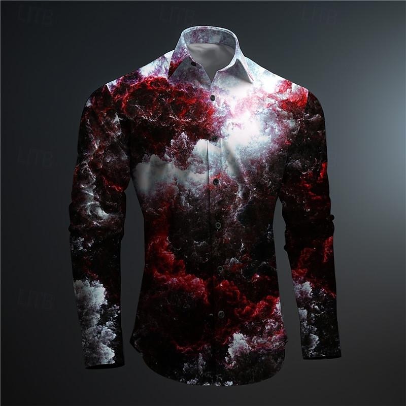 Men's Optical Illusion Geometric Pattern Button Up Shirt Printed Shirts Long Sleeve Subcultural Vacation Party Street Spring & Summer Turndown Print Button-Down Red Blue Purple